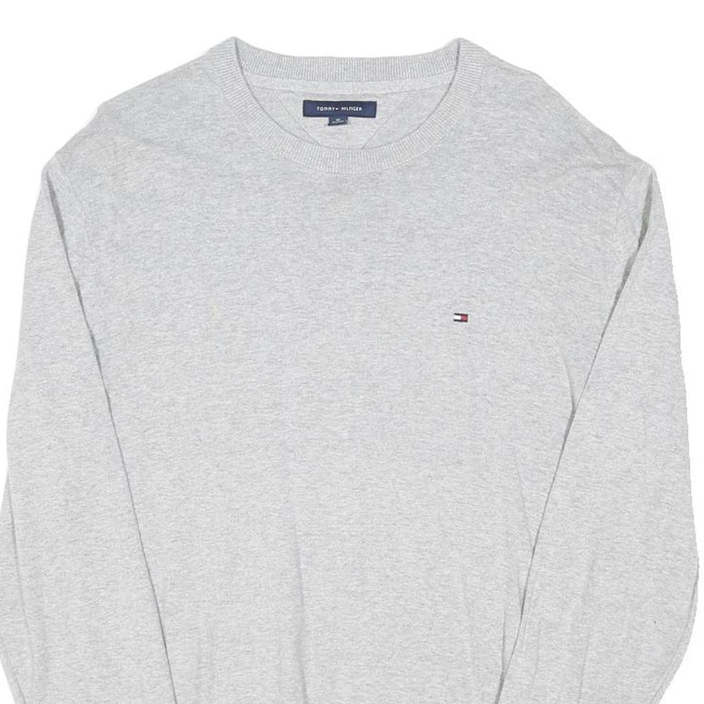 TOMMY HILFIGER Mens Grey Plain Crew Neck Basic Knit Jumper XL Casual Cotton
