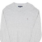 TOMMY HILFIGER Mens Grey Plain Crew Neck Basic Knit Jumper XL Casual Cotton