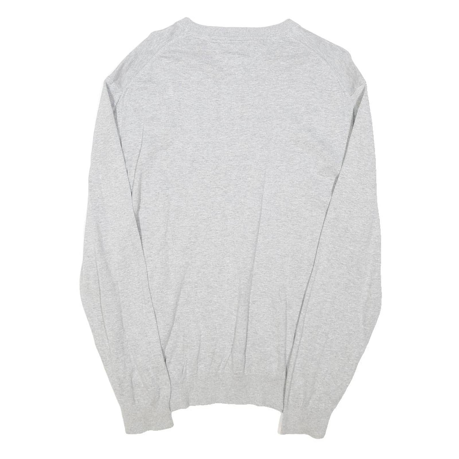 TOMMY HILFIGER Mens Grey Plain Crew Neck Basic Knit Jumper XL Casual Cotton