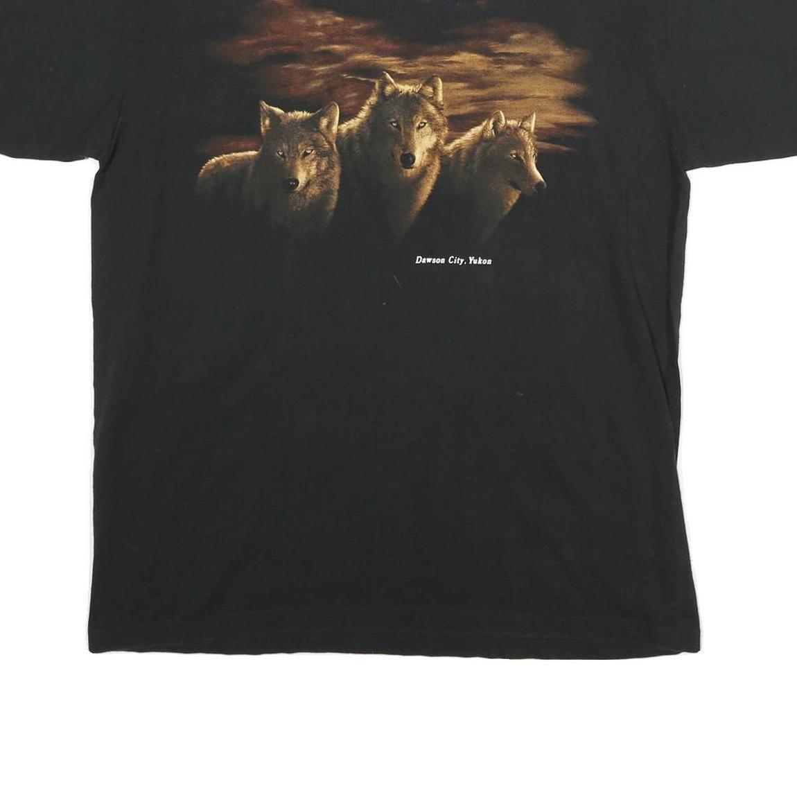 KING FASHION Mens Black Wolves Graphic T-Shirt L Short Sleeve Crew Neck