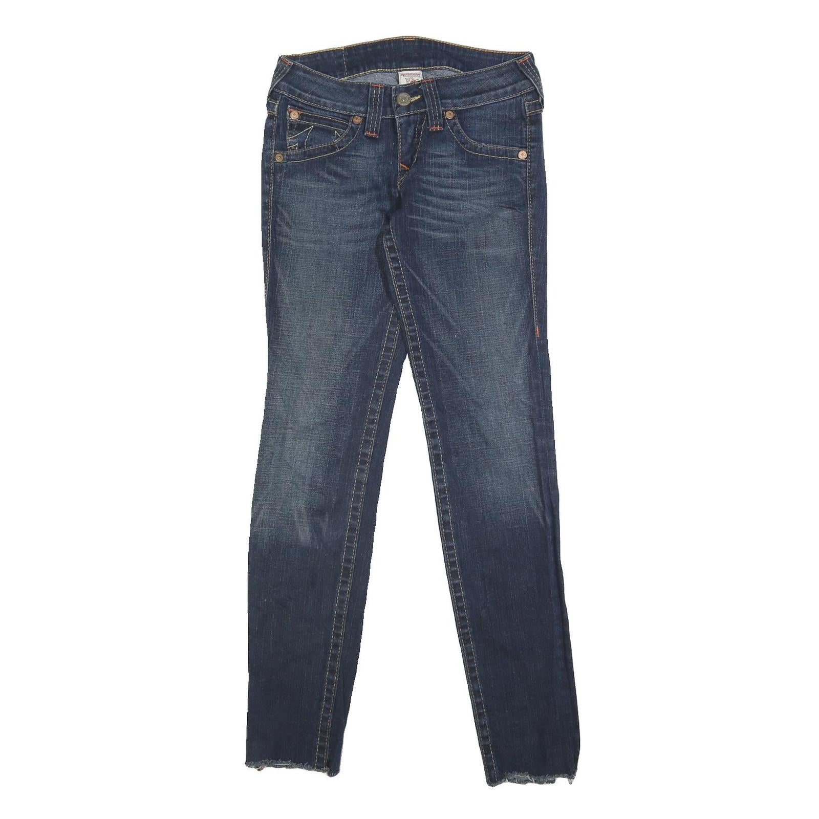 TRUE RELIGION Womens Slim Blue Denim Raw Hem Jeans W27 L32 Stylish Detail