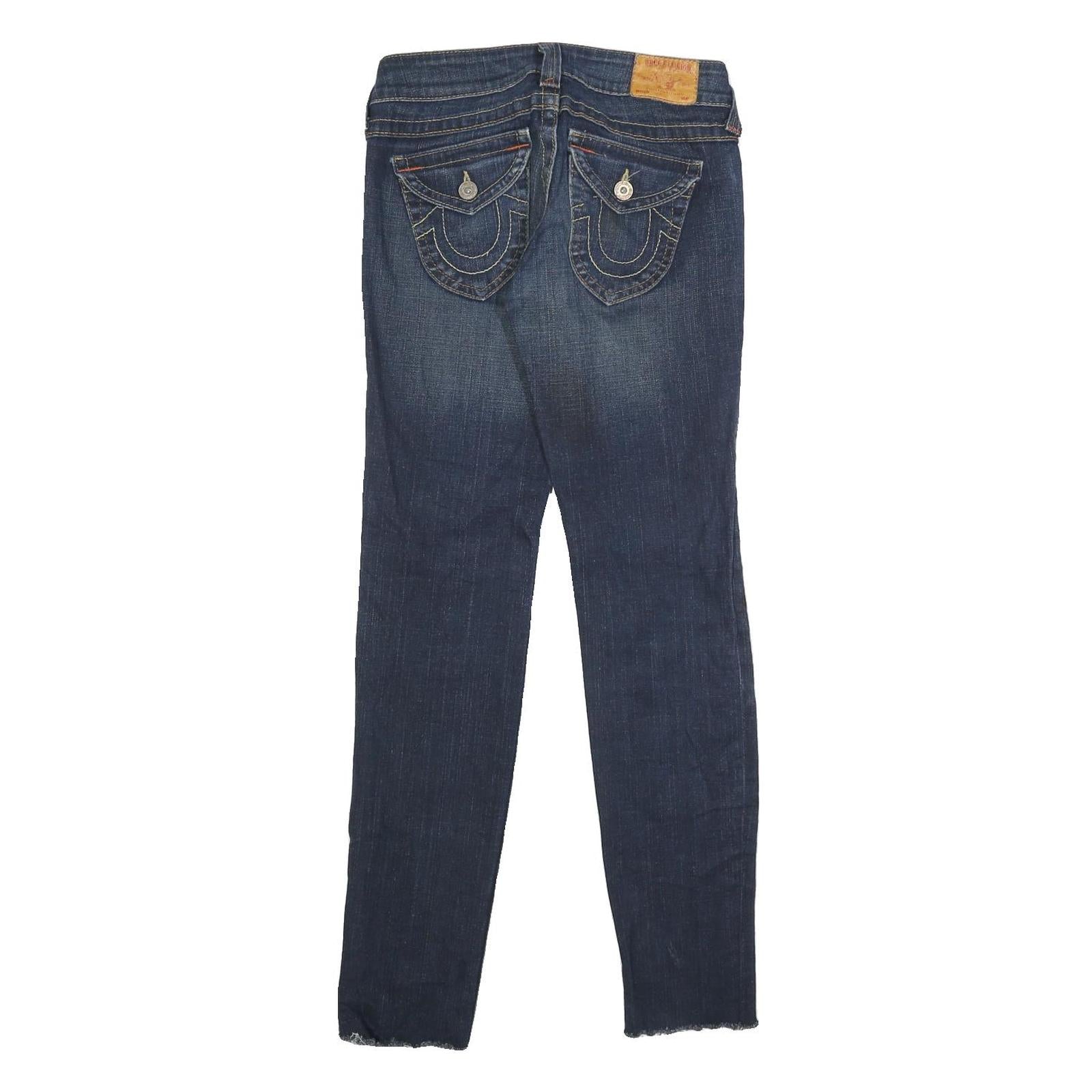 TRUE RELIGION Womens Slim Blue Denim Raw Hem Jeans W27 L32 Stylish Detail