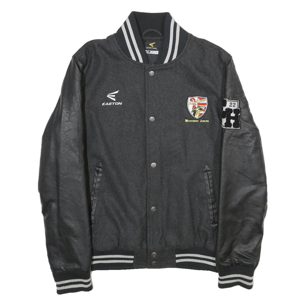EASTON Mens Black & Grey Logo Button Wool Blend Varsity Jacket S