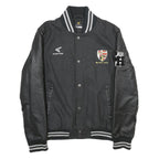 EASTON Mens Black & Grey Logo Button Wool Blend Varsity Jacket S