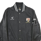 EASTON Mens Black & Grey Logo Button Wool Blend Varsity Jacket S