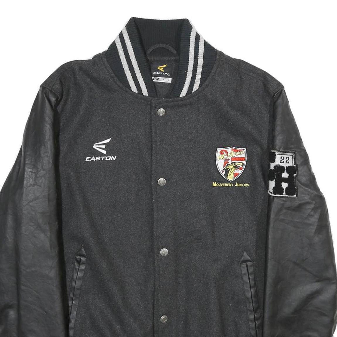 EASTON Mens Black & Grey Logo Button Wool Blend Varsity Jacket S