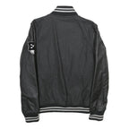 EASTON Mens Black & Grey Logo Button Wool Blend Varsity Jacket S