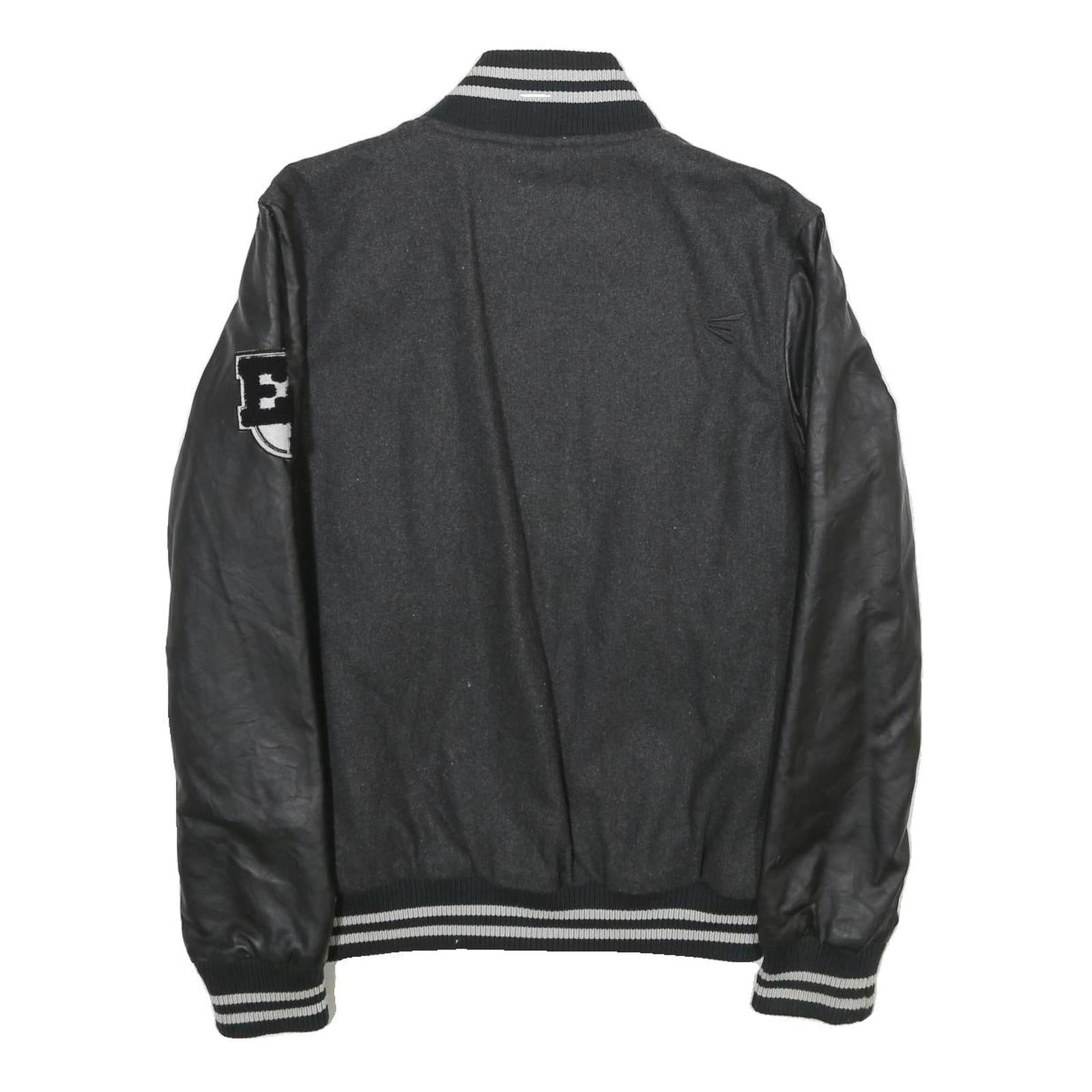 EASTON Mens Black & Grey Logo Button Wool Blend Varsity Jacket S