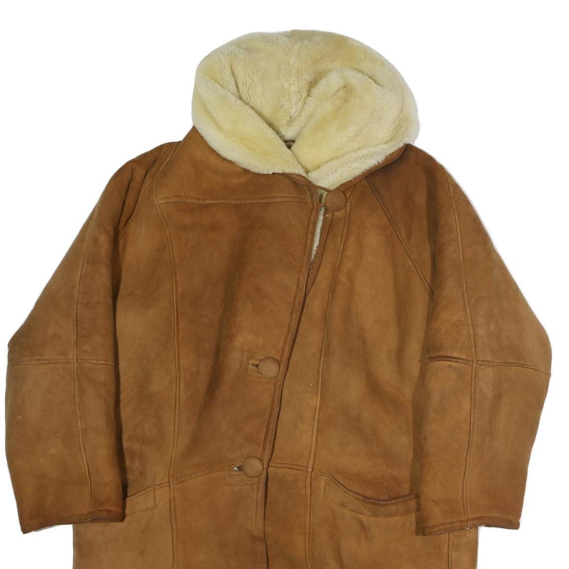 Womens Beige Faux Shearling Button Jacket L Polyester Plain Warm Cozy