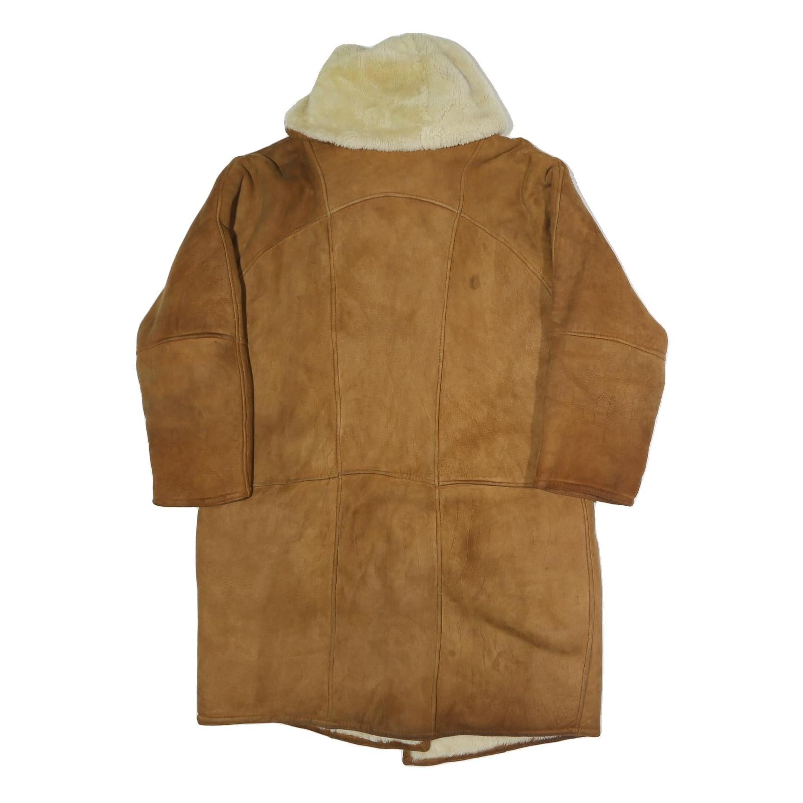 Womens Beige Faux Shearling Button Jacket L Polyester Plain Warm Cozy