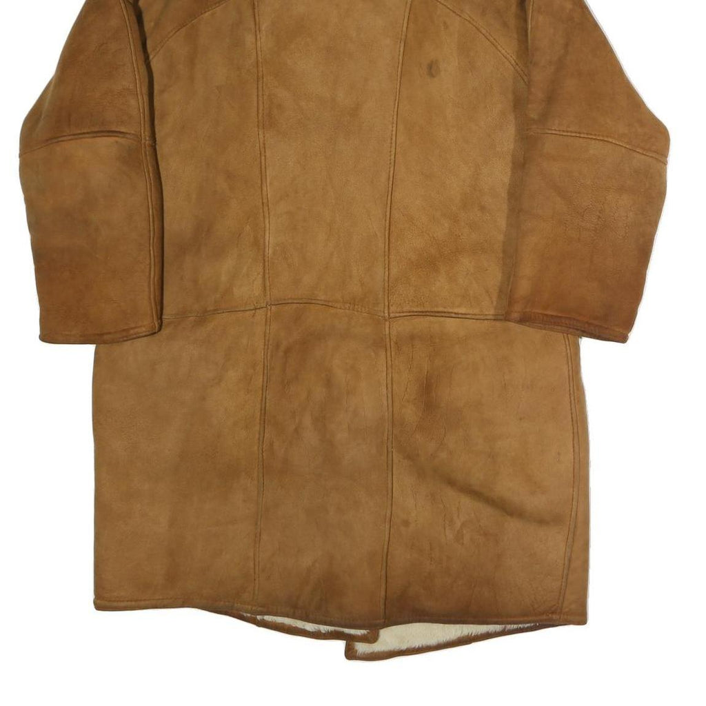 Womens Beige Faux Shearling Button Jacket L Polyester Plain Warm Cozy