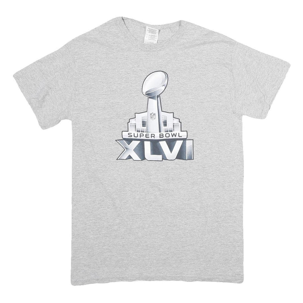 GILDAN Mens Grey Super Bowl XLVI Graphic T-Shirt S Short Sleeve Crew Neck