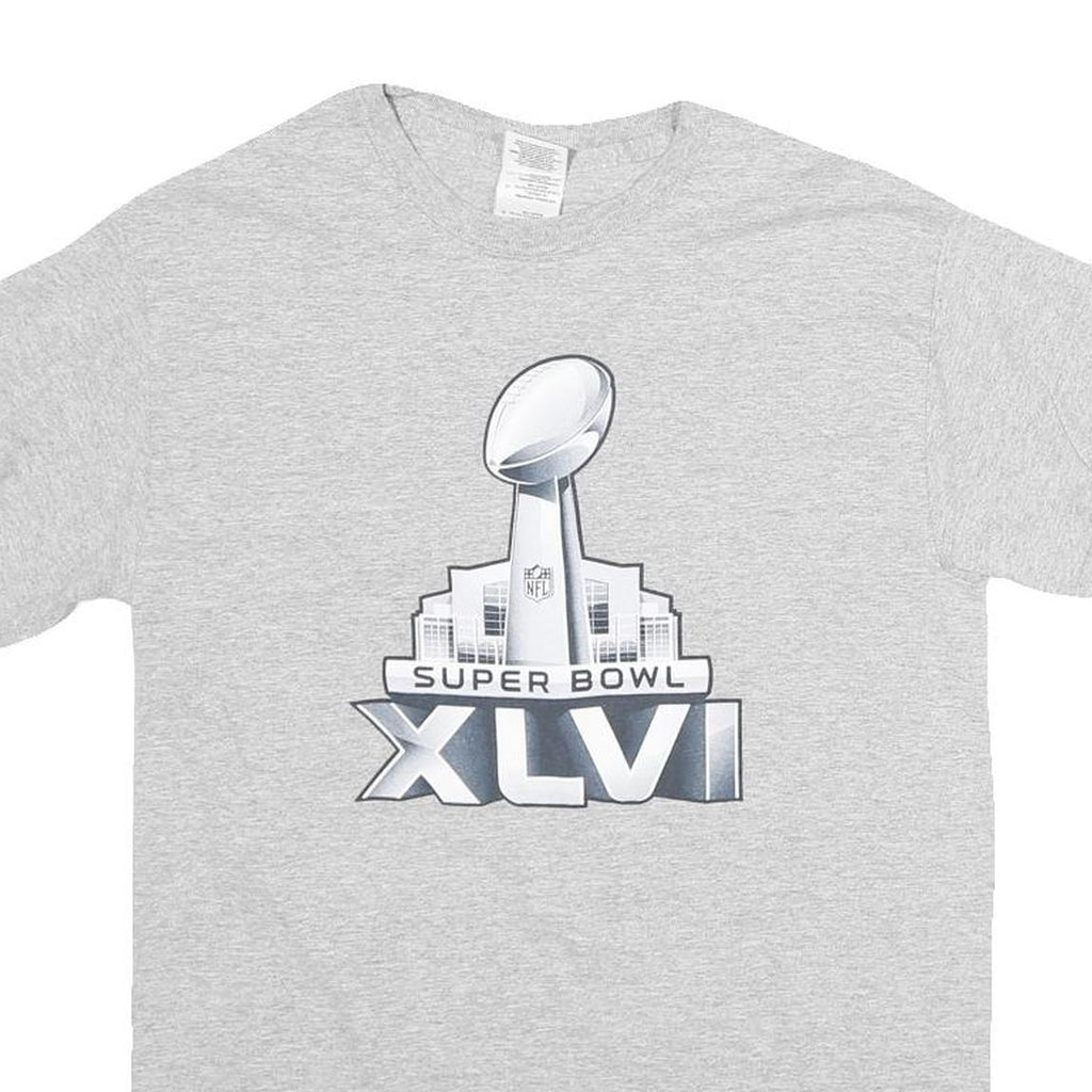 GILDAN Mens Grey Super Bowl XLVI Graphic T-Shirt S Short Sleeve Crew Neck