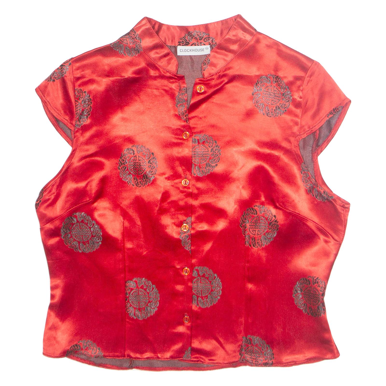 CLOCKHOUSE Womens Printed Shirt Red V-Neck Sleeveless Crazy Pattern M