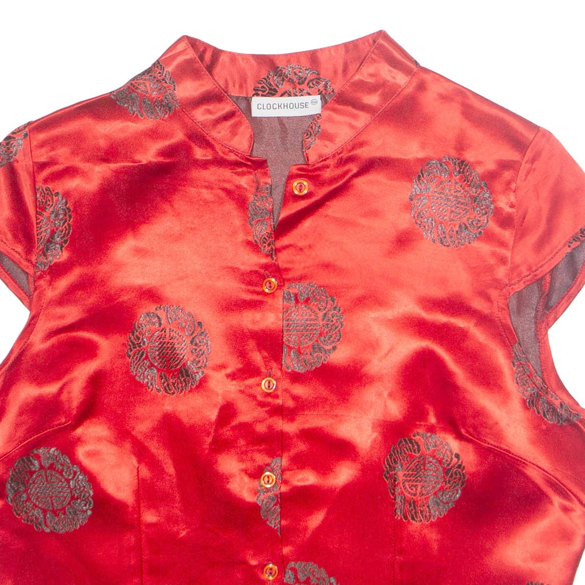 CLOCKHOUSE Womens Printed Shirt Red V-Neck Sleeveless Crazy Pattern M