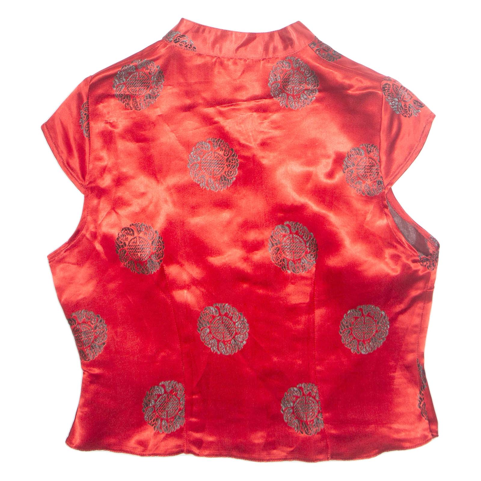 CLOCKHOUSE Womens Printed Shirt Red V-Neck Sleeveless Crazy Pattern M