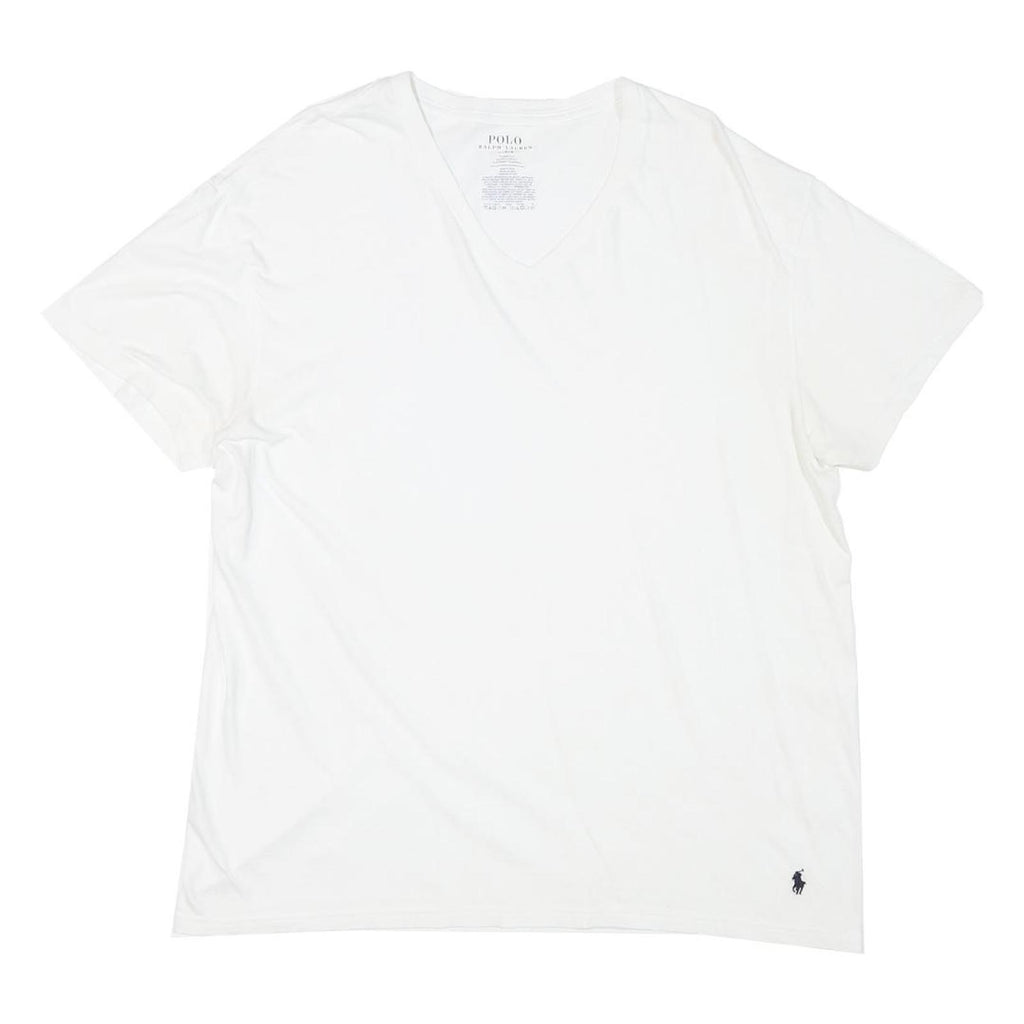 POLO RALPH LAUREN Mens White Classic T-Shirt L Short Sleeve V-Neck Cotton Blend
