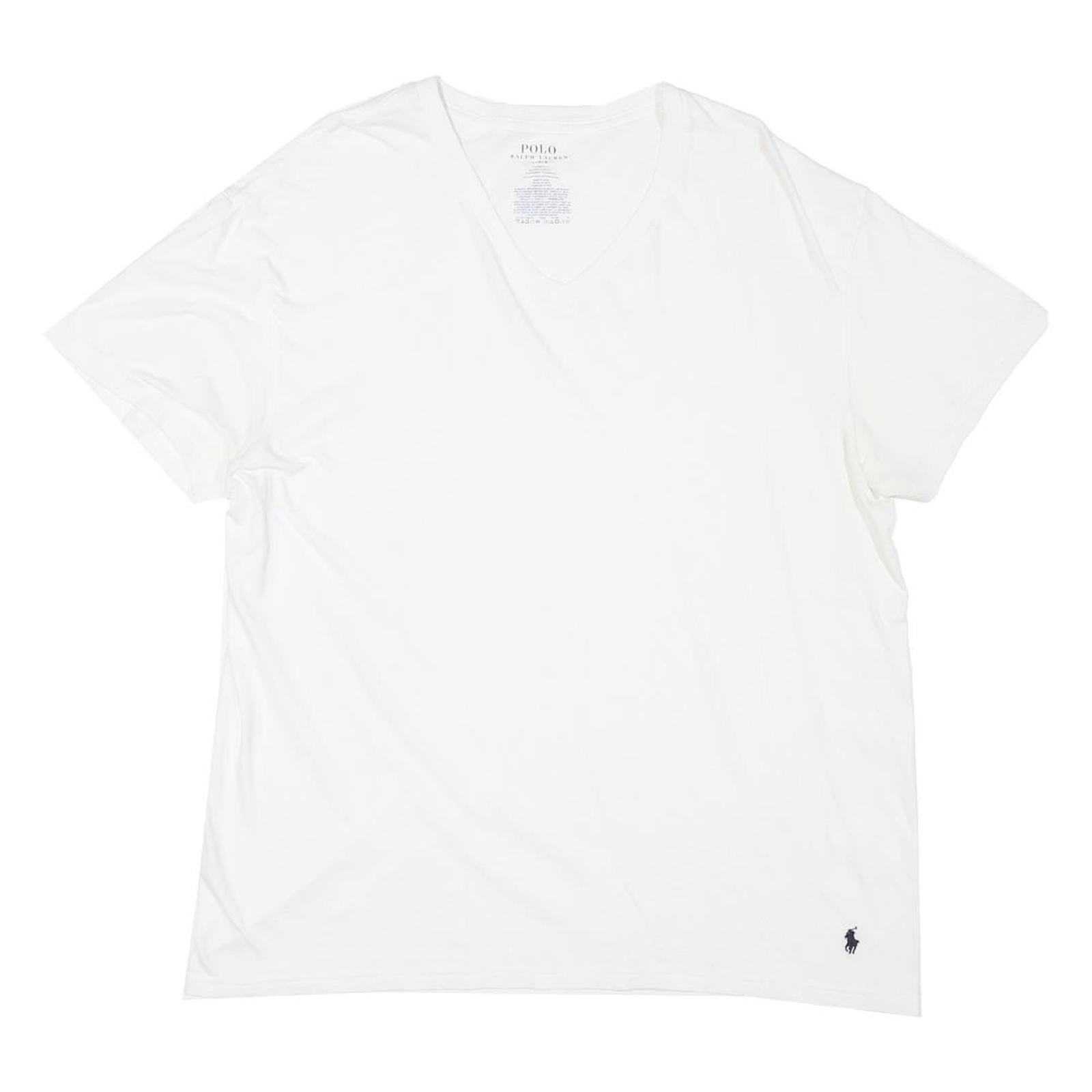 POLO RALPH LAUREN Mens White Classic T-Shirt L Short Sleeve V-Neck Cotton Blend