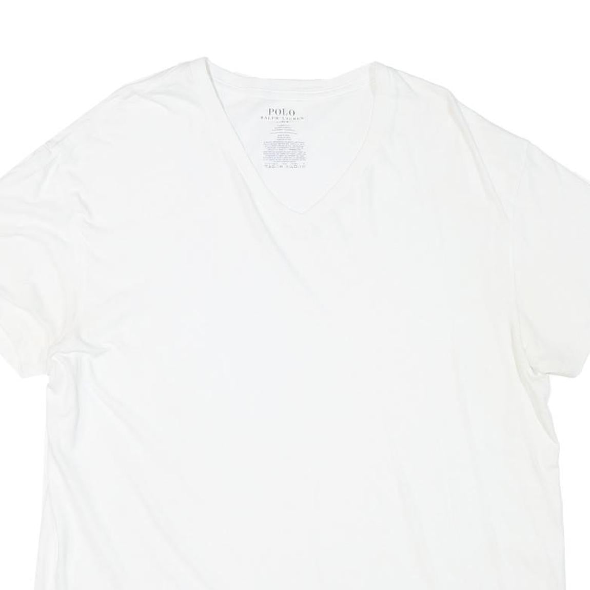 POLO RALPH LAUREN Mens White Classic T-Shirt L Short Sleeve V-Neck Cotton Blend