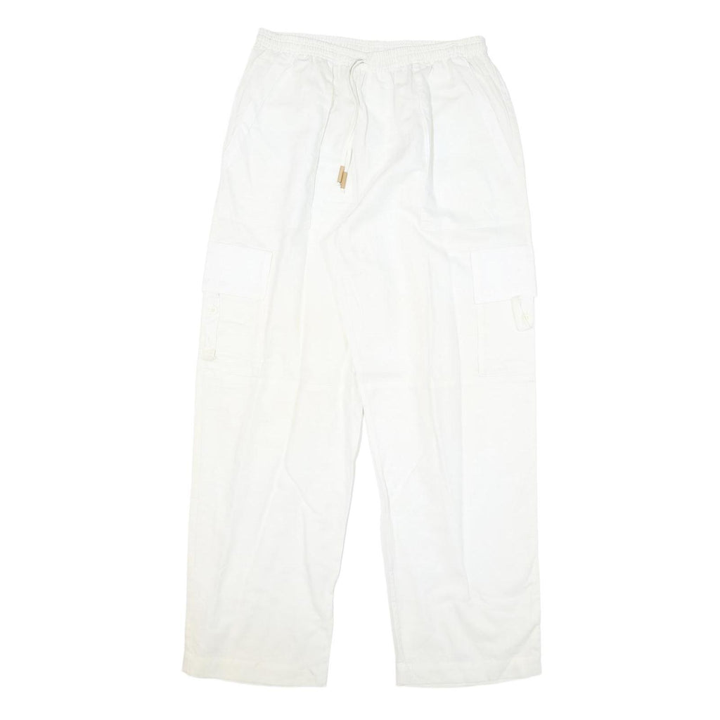 BY MITZY Mens Cotton Blend White Relaxed Drawstring Cargo Trousers W29 L30