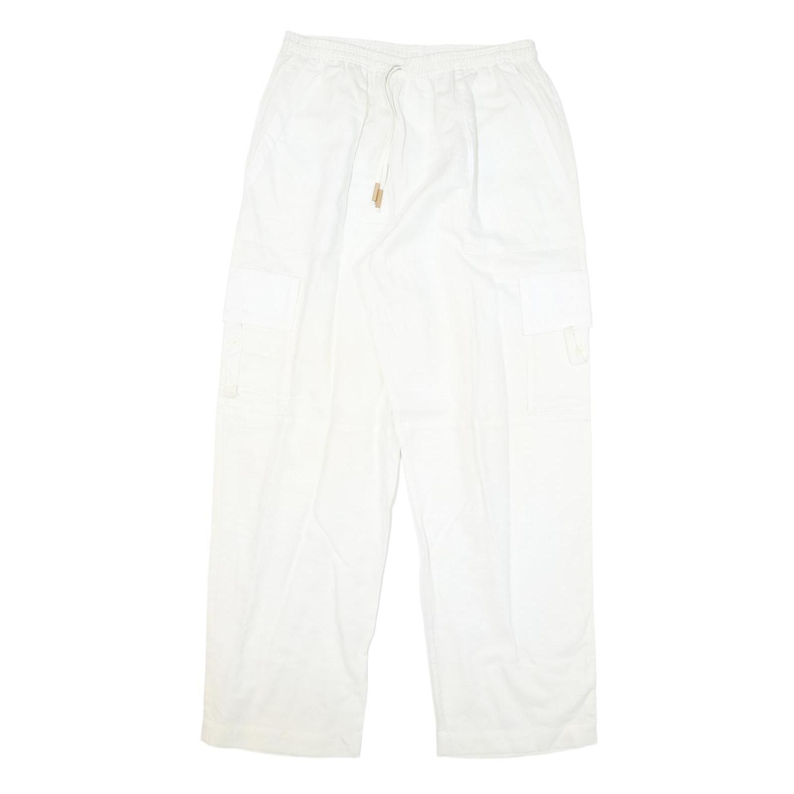 BY MITZY Mens Cotton Blend White Relaxed Drawstring Cargo Trousers W29 L30