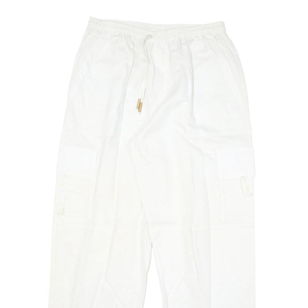 BY MITZY Mens Cotton Blend White Relaxed Drawstring Cargo Trousers W29 L30