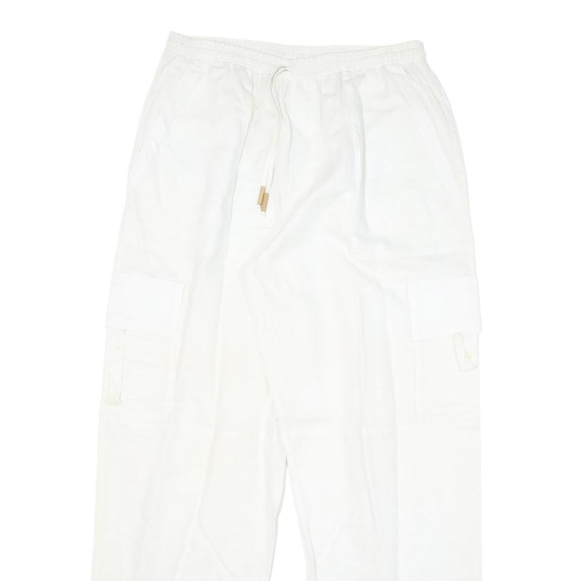 BY MITZY Mens Cotton Blend White Relaxed Drawstring Cargo Trousers W29 L30