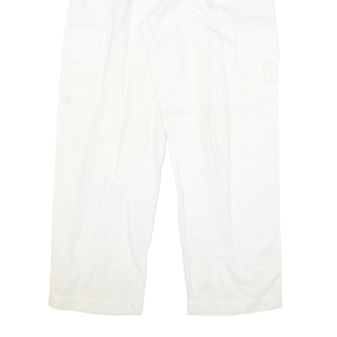 BY MITZY Mens Cotton Blend White Relaxed Drawstring Cargo Trousers W29 L30