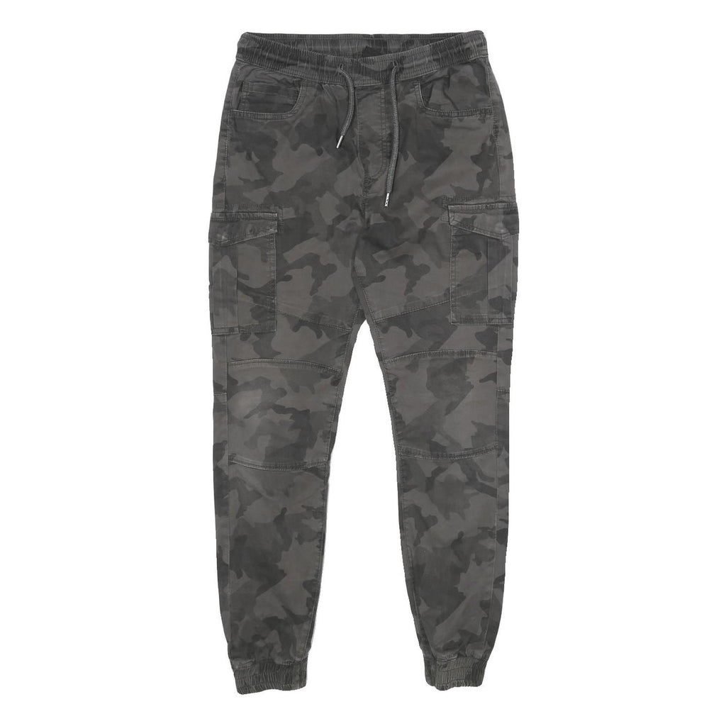 FSBN Mens Cotton Blend Grey Camouflage Regular Cargo Jogger Trousers W28 L30