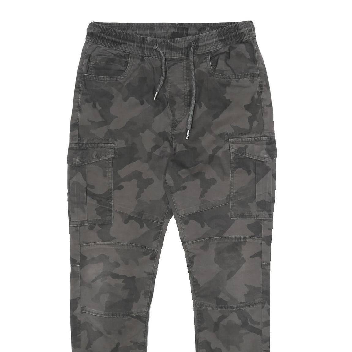 FSBN Mens Cotton Blend Grey Camouflage Regular Cargo Jogger Trousers W28 L30