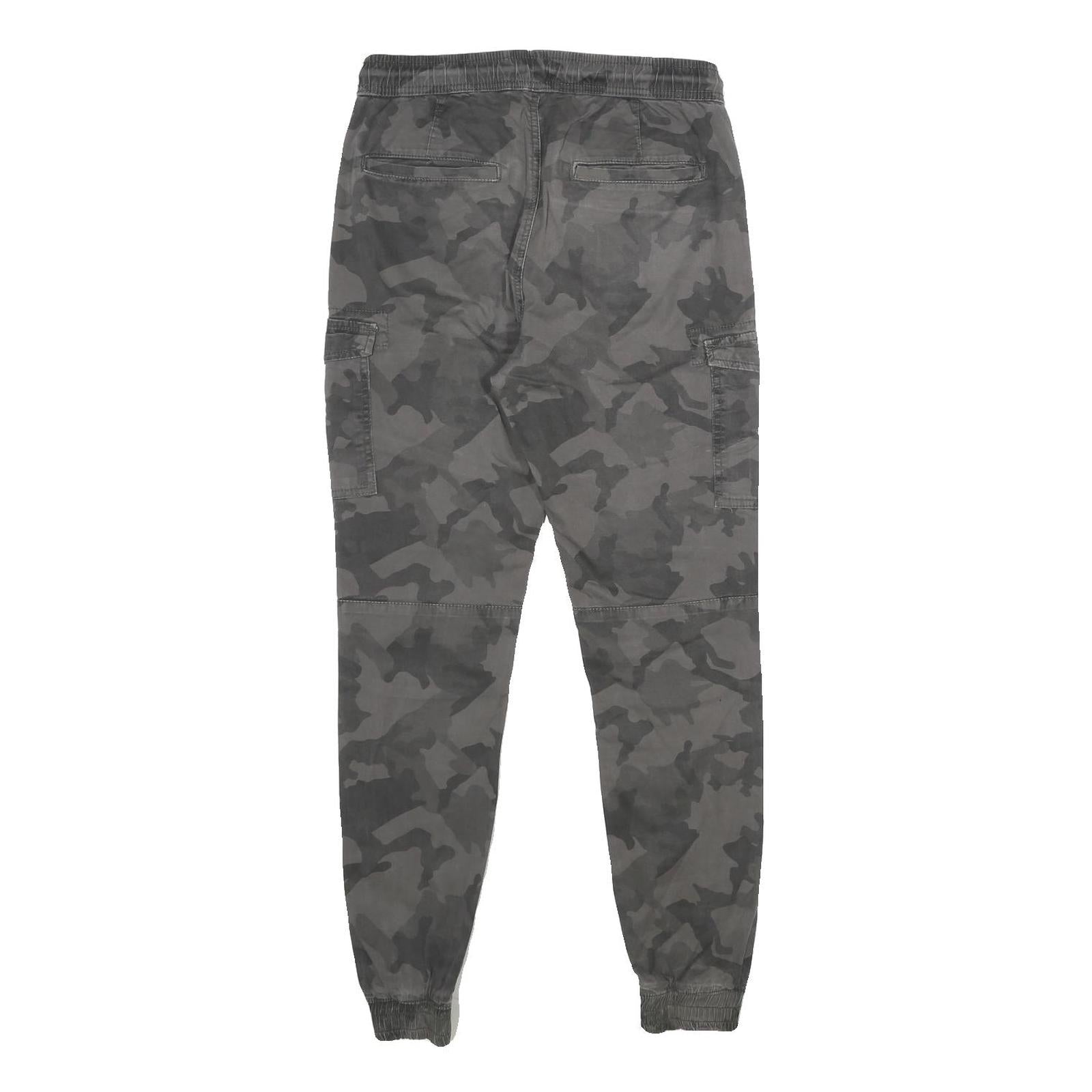 FSBN Mens Cotton Blend Grey Camouflage Regular Cargo Jogger Trousers W28 L30