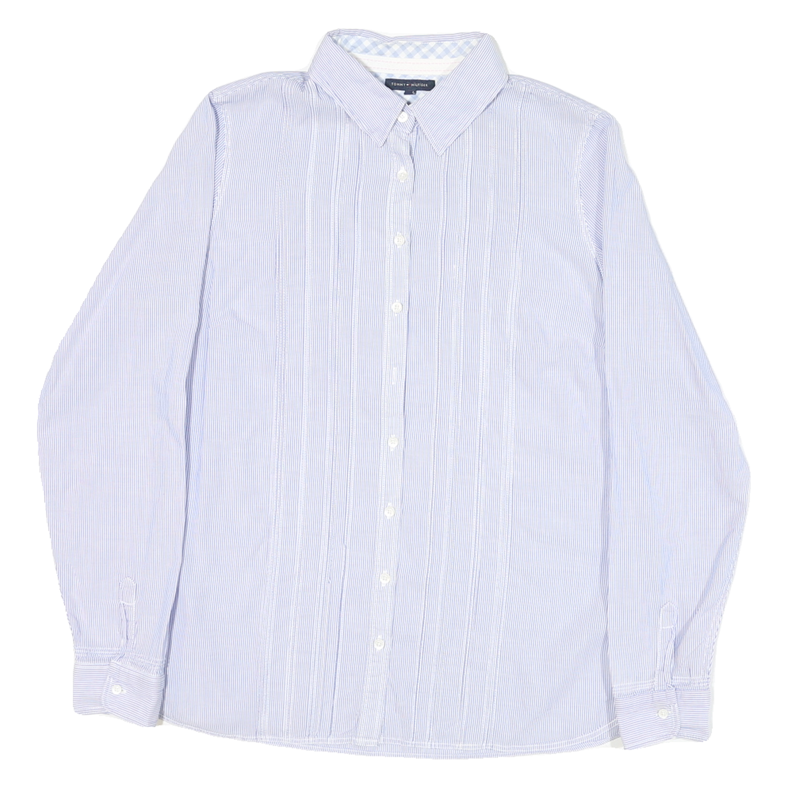 TOMMY HILFIGER Womens Blue & White Striped Shirt UK 8 Classic Button-Down Collar
