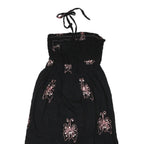 Womens Black Cotton Blend Strapless Midi Dress Butterfly Embroidered Tassel
