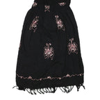 Womens Black Cotton Blend Strapless Midi Dress Butterfly Embroidered Tassel