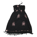 Womens Black Cotton Blend Strapless Midi Dress Butterfly Embroidered Tassel