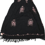 Womens Black Cotton Blend Strapless Midi Dress Butterfly Embroidered Tassel