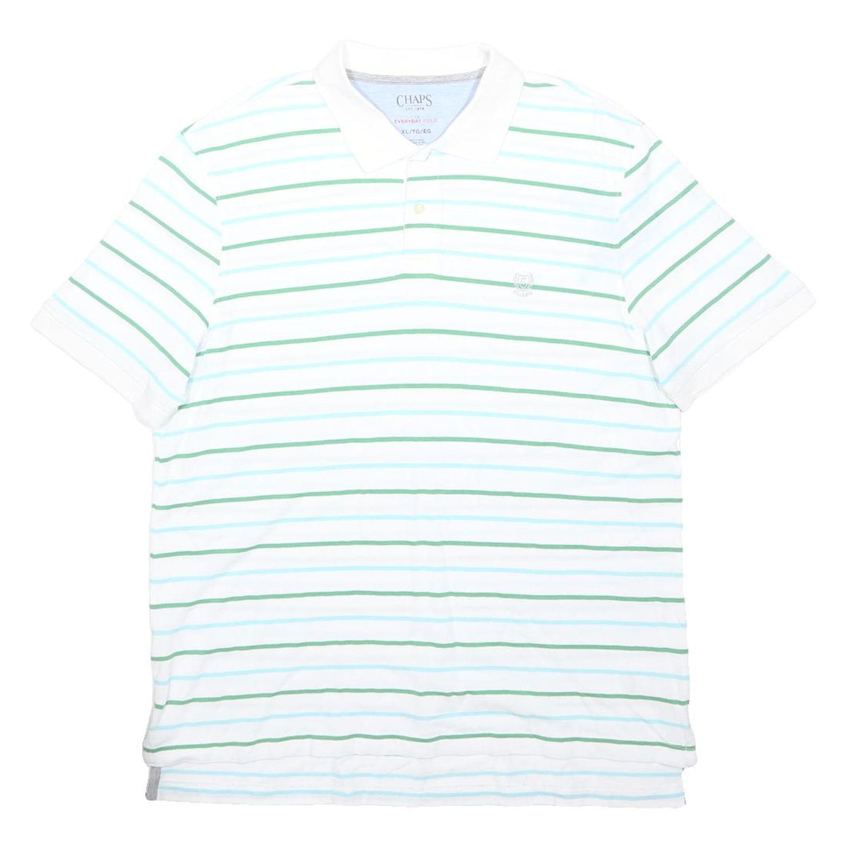 CHAPS Mens White Green Striped Short Sleeve Polo Shirt XL Cotton Casual Summer
