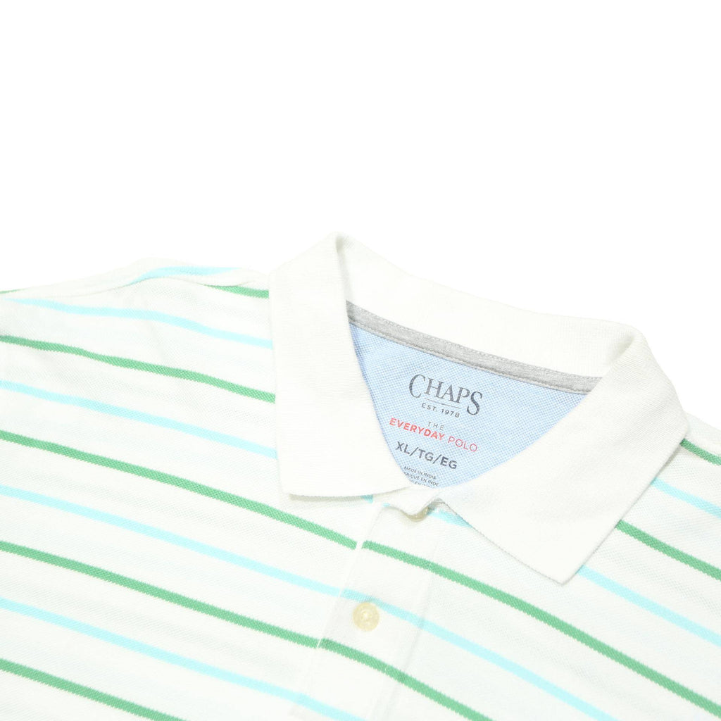 CHAPS Mens White Green Striped Short Sleeve Polo Shirt XL Cotton Casual Summer