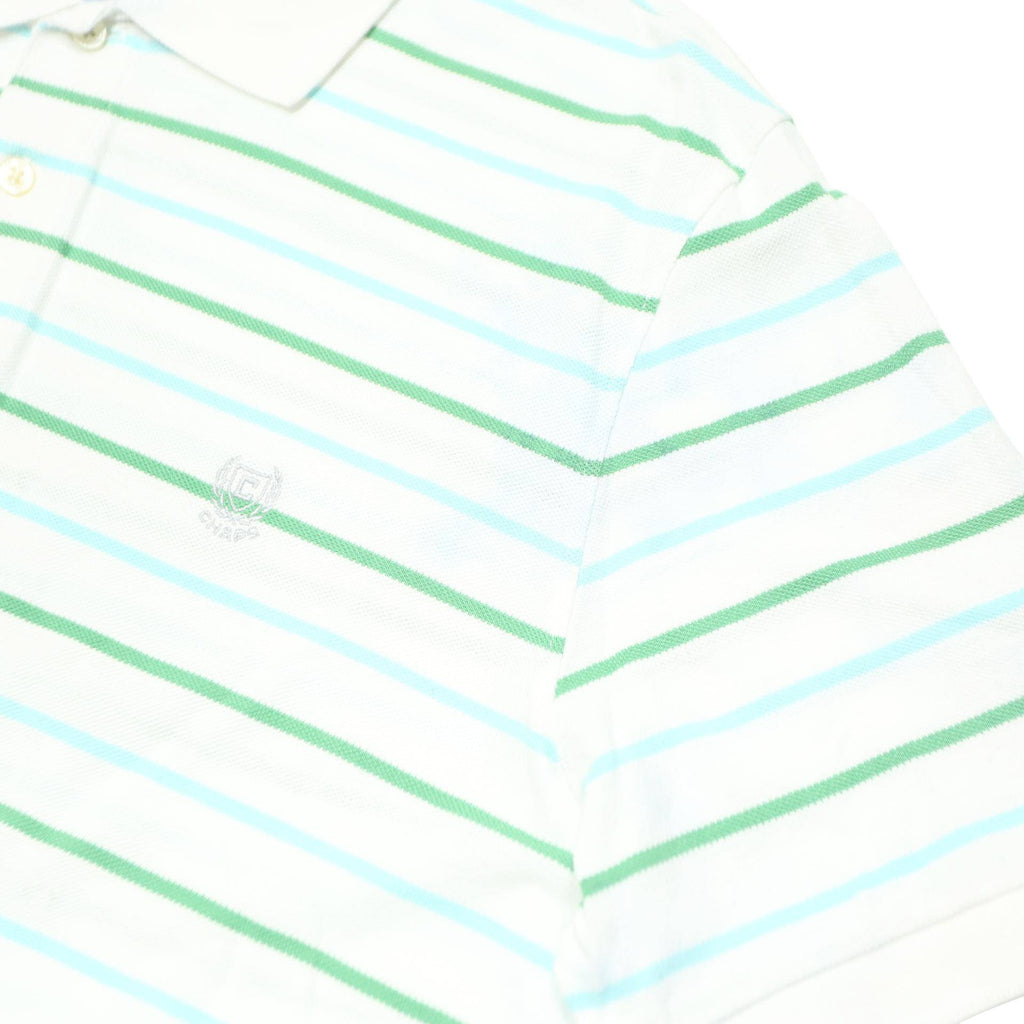 CHAPS Mens White Green Striped Short Sleeve Polo Shirt XL Cotton Casual Summer