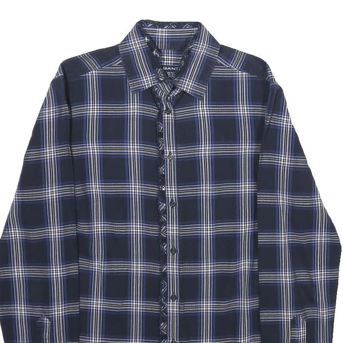 GANT Womens Blue Check Shirt UK 8 Cotton Long Sleeve Button Closure Classic Fit