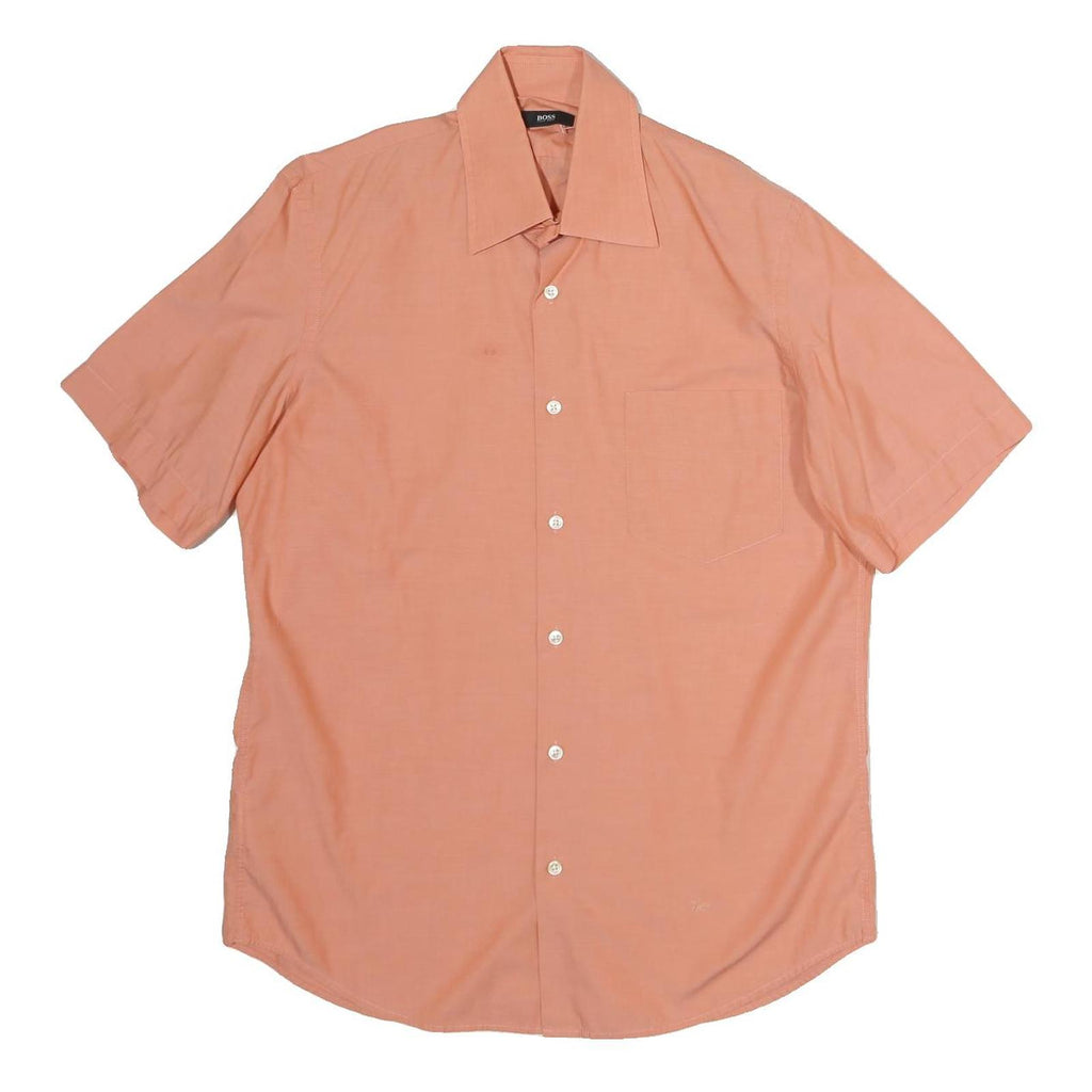 BOSS HUGO BOSS Mens Peach Plain Cotton Shirt M Short Sleeve Casual