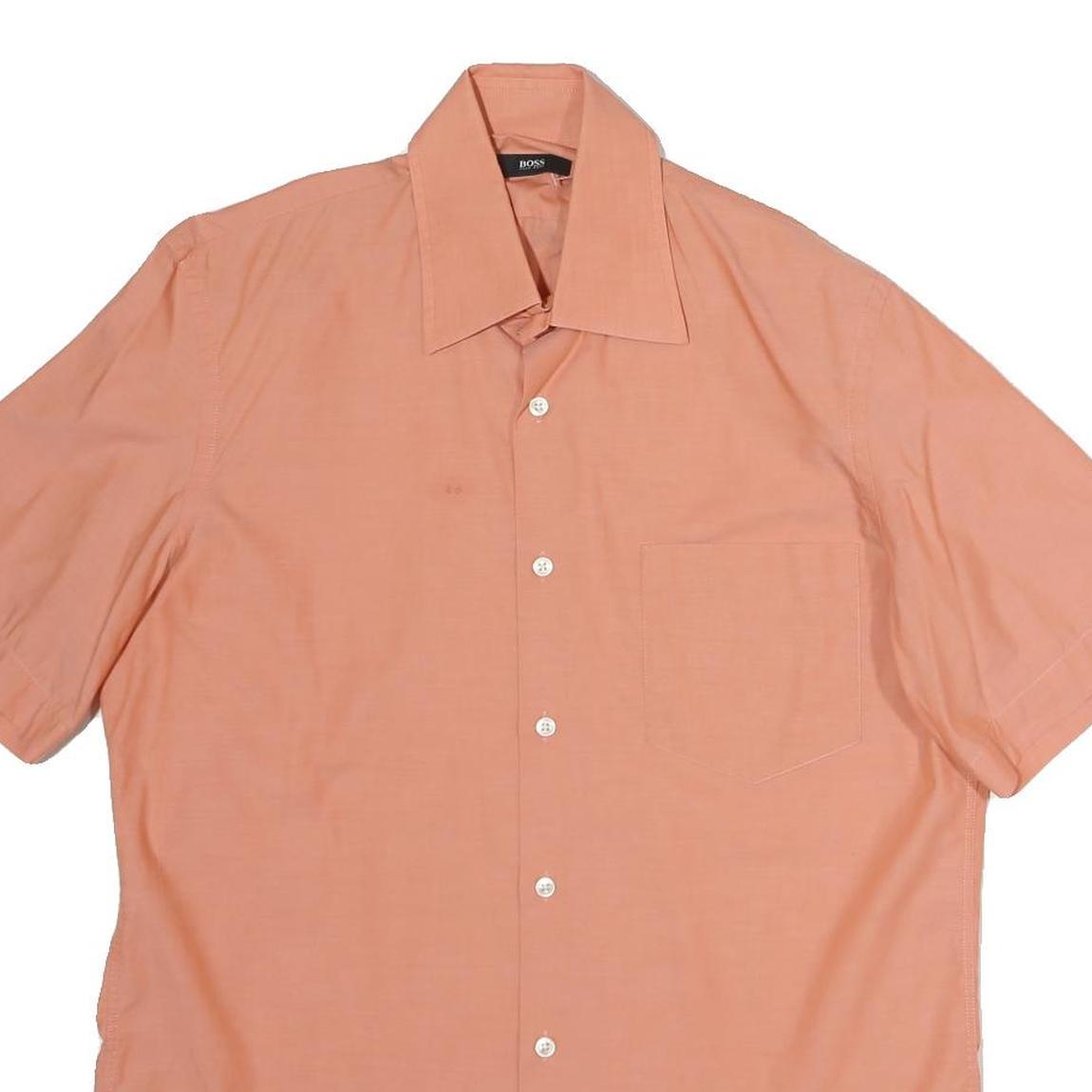 BOSS HUGO BOSS Mens Peach Plain Cotton Shirt M Short Sleeve Casual