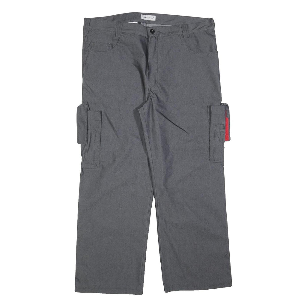 WORK FASHION Mens Grey Cotton Blend Regular Fit Cargo Trousers W36 L27 Utility