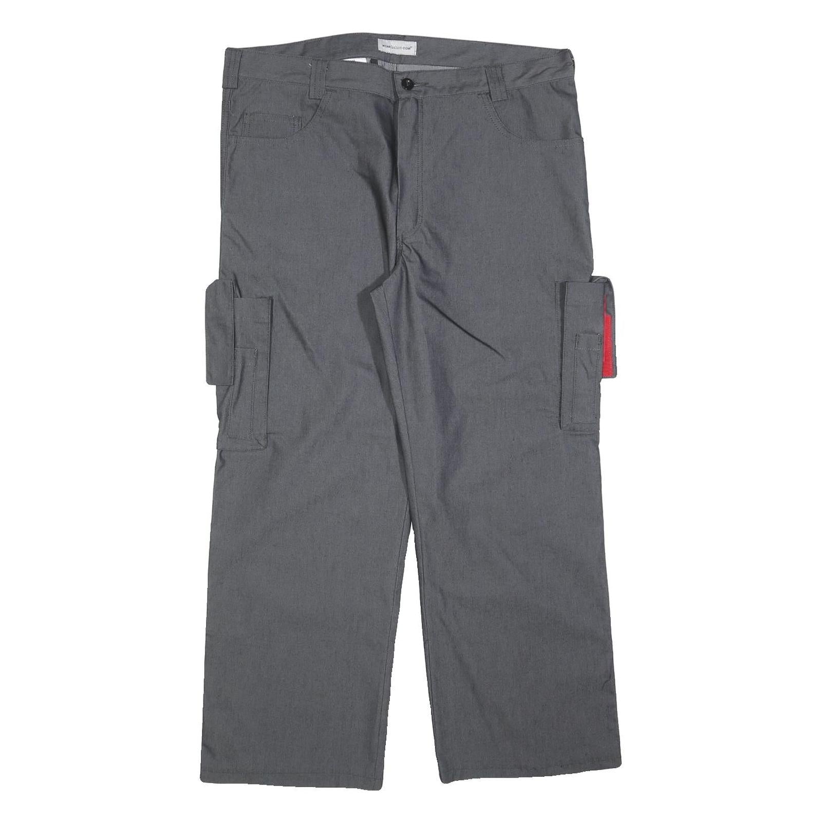 WORK FASHION Mens Grey Cotton Blend Regular Fit Cargo Trousers W36 L27 Utility