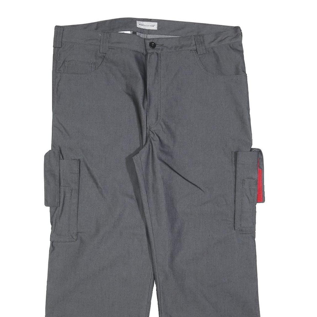 WORK FASHION Mens Grey Cotton Blend Regular Fit Cargo Trousers W36 L27 Utility