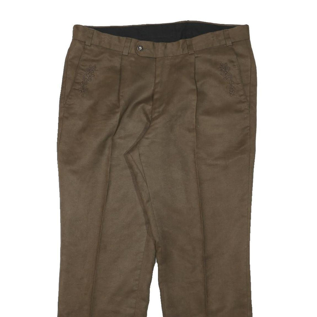 Brown Mens Regular Fit Polyester Trousers W36 L29 Classic Zip Closure Pockets