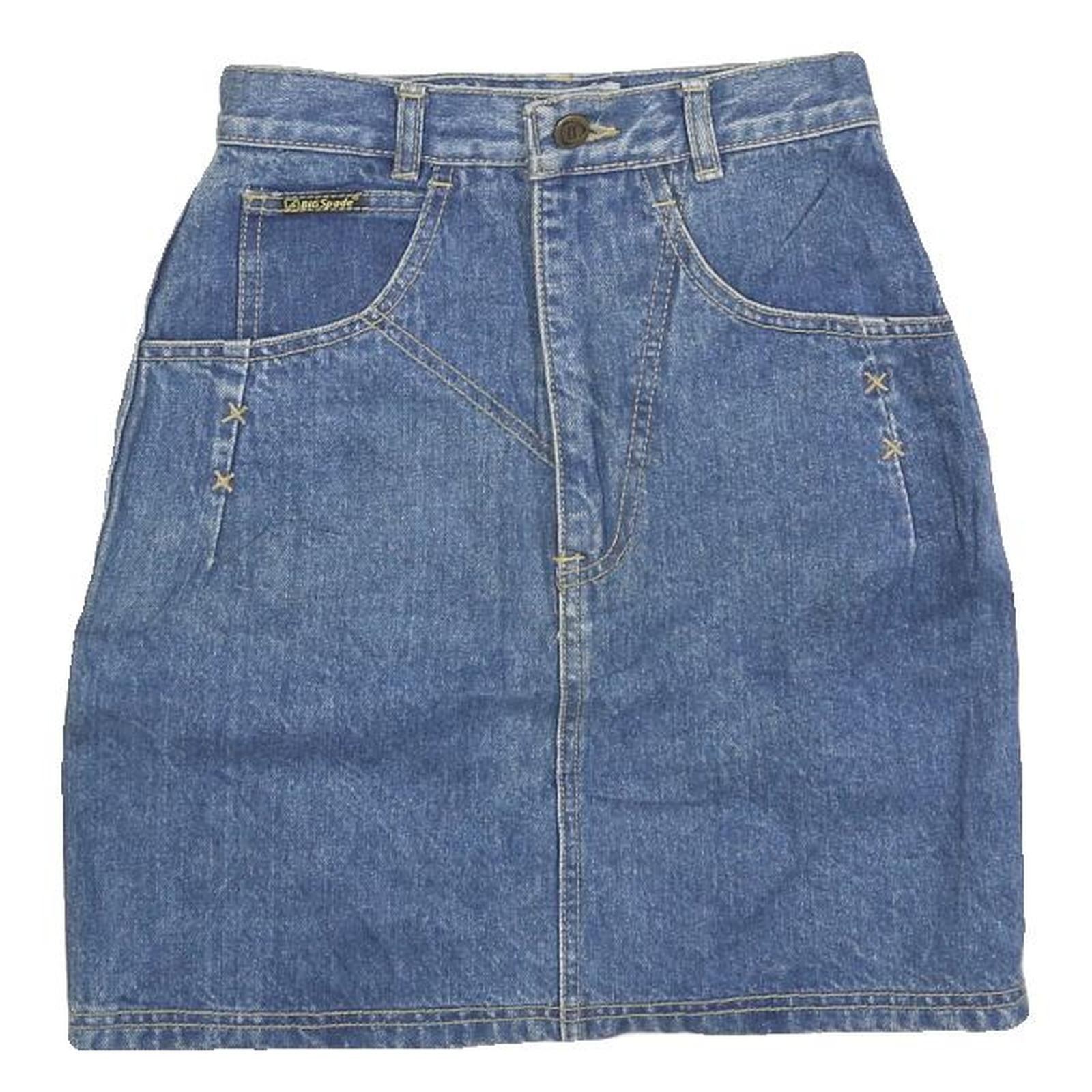 BIG SPADE Womens Blue Denim Mini Cotton Blend Skirt XXS Casual Everyday