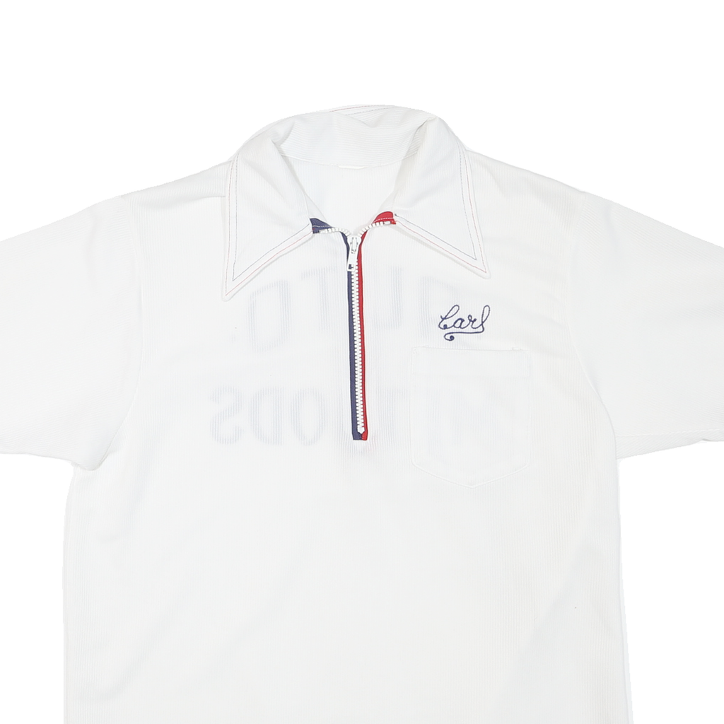 Mens White Basic Polyester Blend Polo Shirt Short Sleeve Zip Collar M Casual