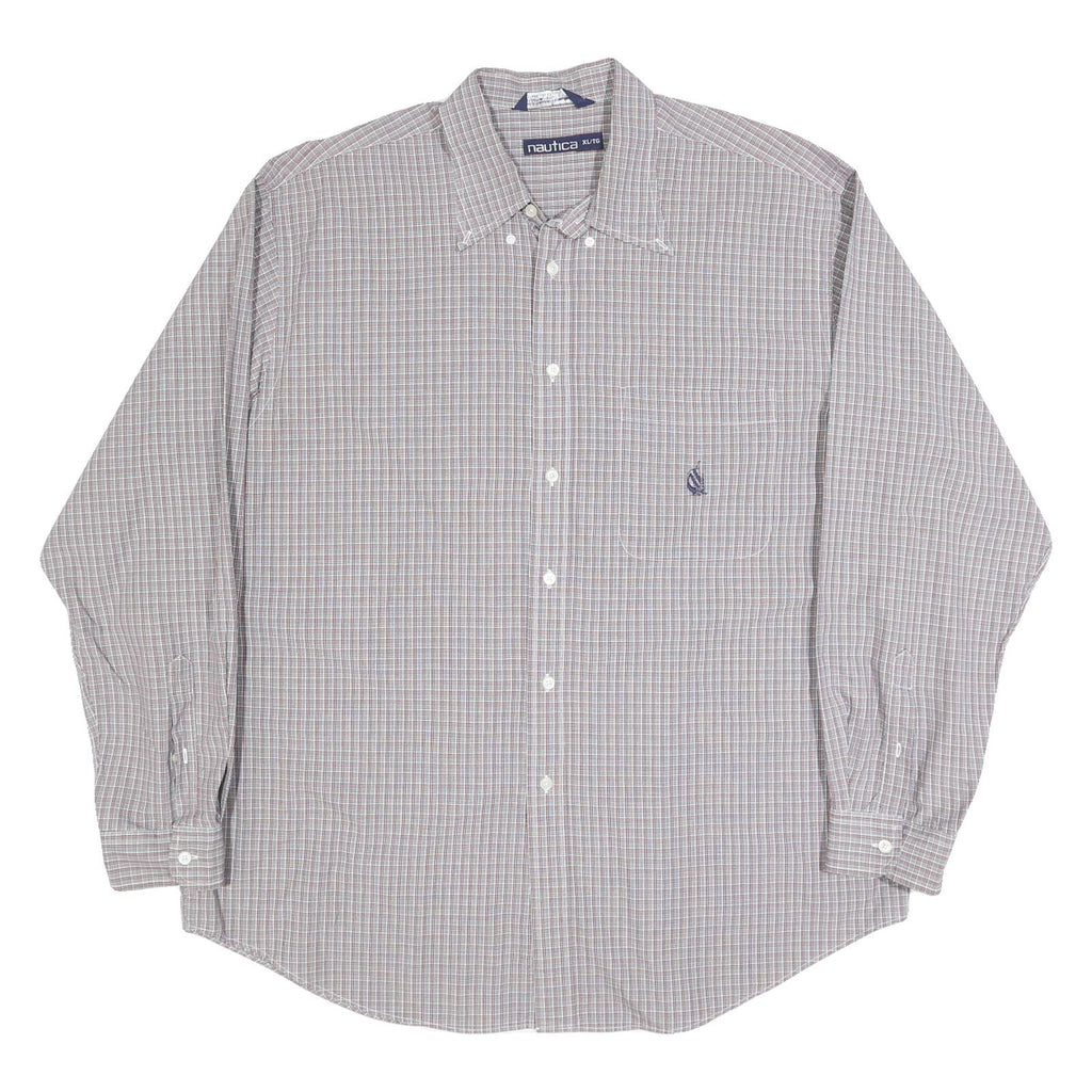 NAUTICA Mens Grey & Red Check Cotton Shirt XL Button-Down Collar Casual