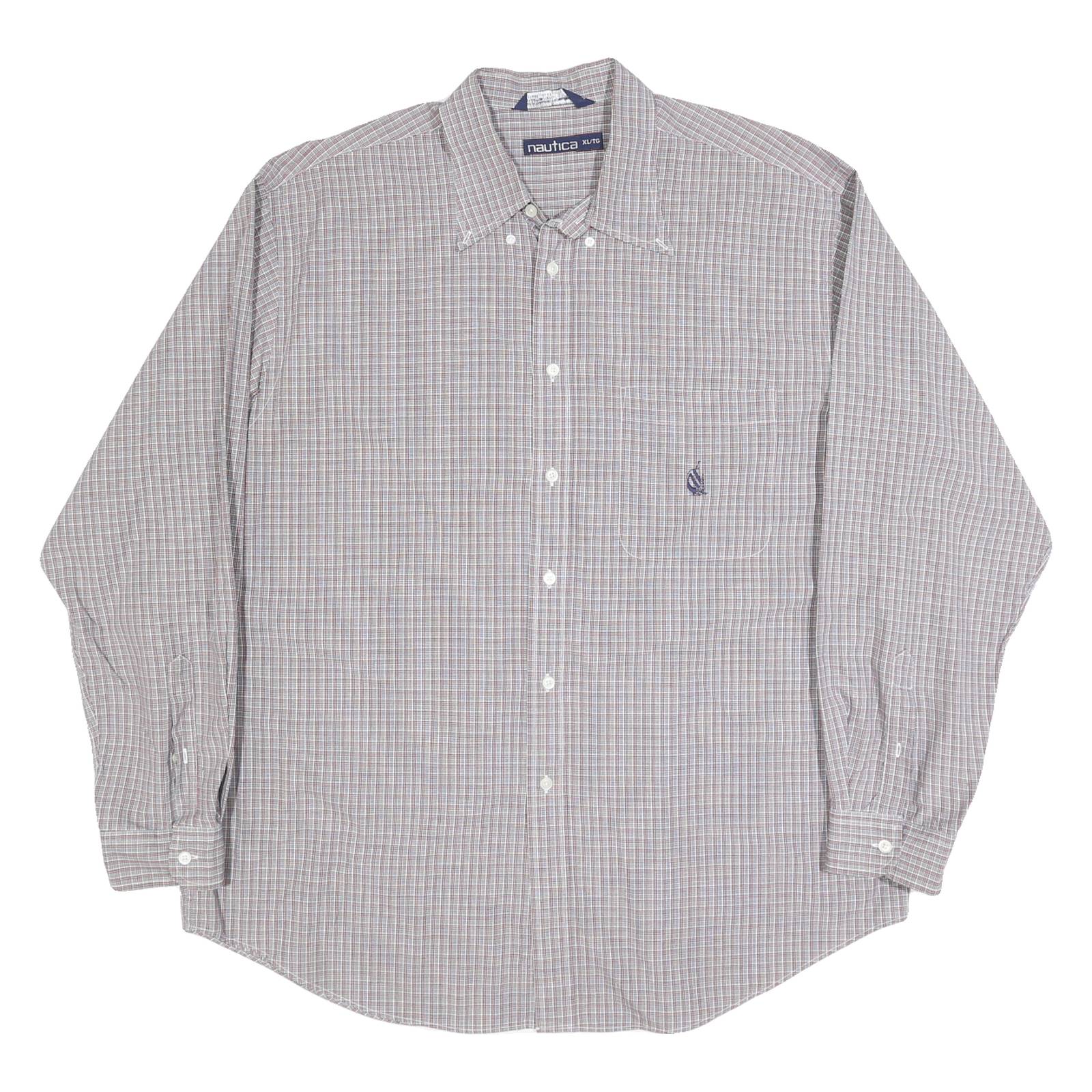 NAUTICA Mens Grey & Red Check Cotton Shirt XL Button-Down Collar Casual